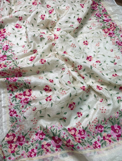 Pure Tussar Silk Embroidery Saree
