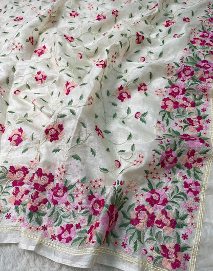 Pure Tussar Silk Embroidery Saree