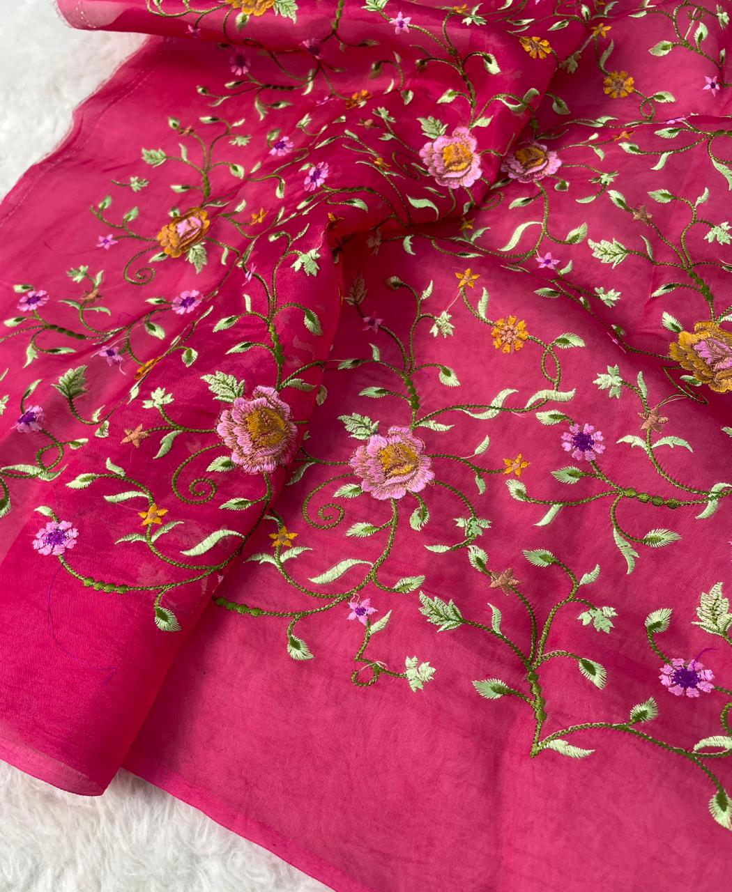 Banarasi Handloom Pure Kora Brocade Saree with Heavy Petit Point Embroidery