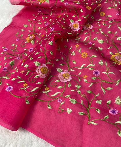 Banarasi Handloom Pure Kora Brocade Saree with Heavy Petit Point Embroidery