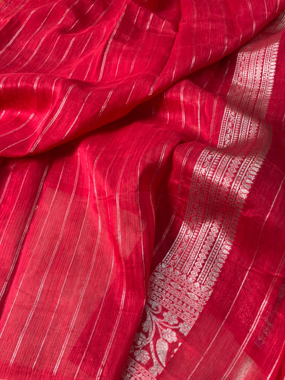 Handloom Tussar Silk Banarasi Border Mina Jaal Saree