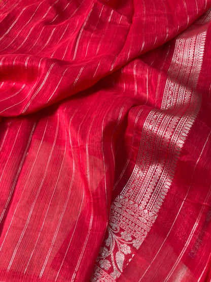 Handloom Tussar Silk Banarasi Border Mina Jaal Saree