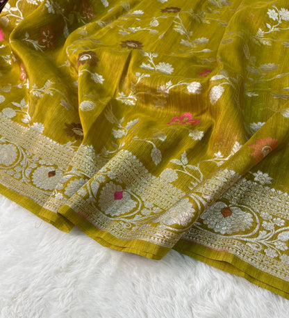 Handloom Tussar Silk Banarasi Border Mina Jaal Saree