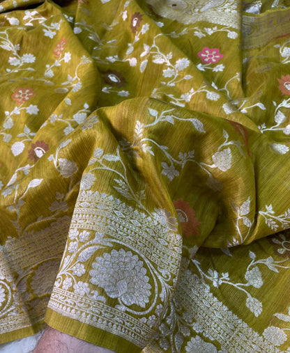 Handloom Tussar Silk Banarasi Border Mina Jaal Saree