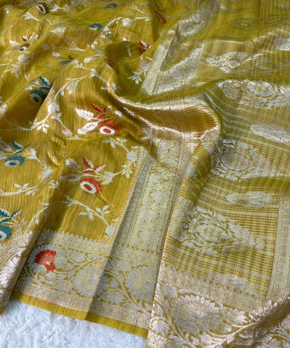 Handloom Tussar Silk Banarasi Border Mina Jaal Saree