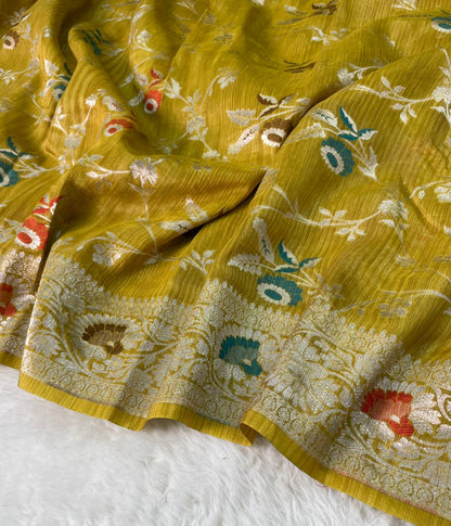 Handloom Tussar Silk Banarasi Border Mina Jaal Saree