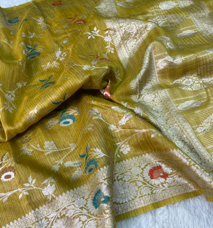 Handloom Tussar Silk Banarasi Border Mina Jaal Saree