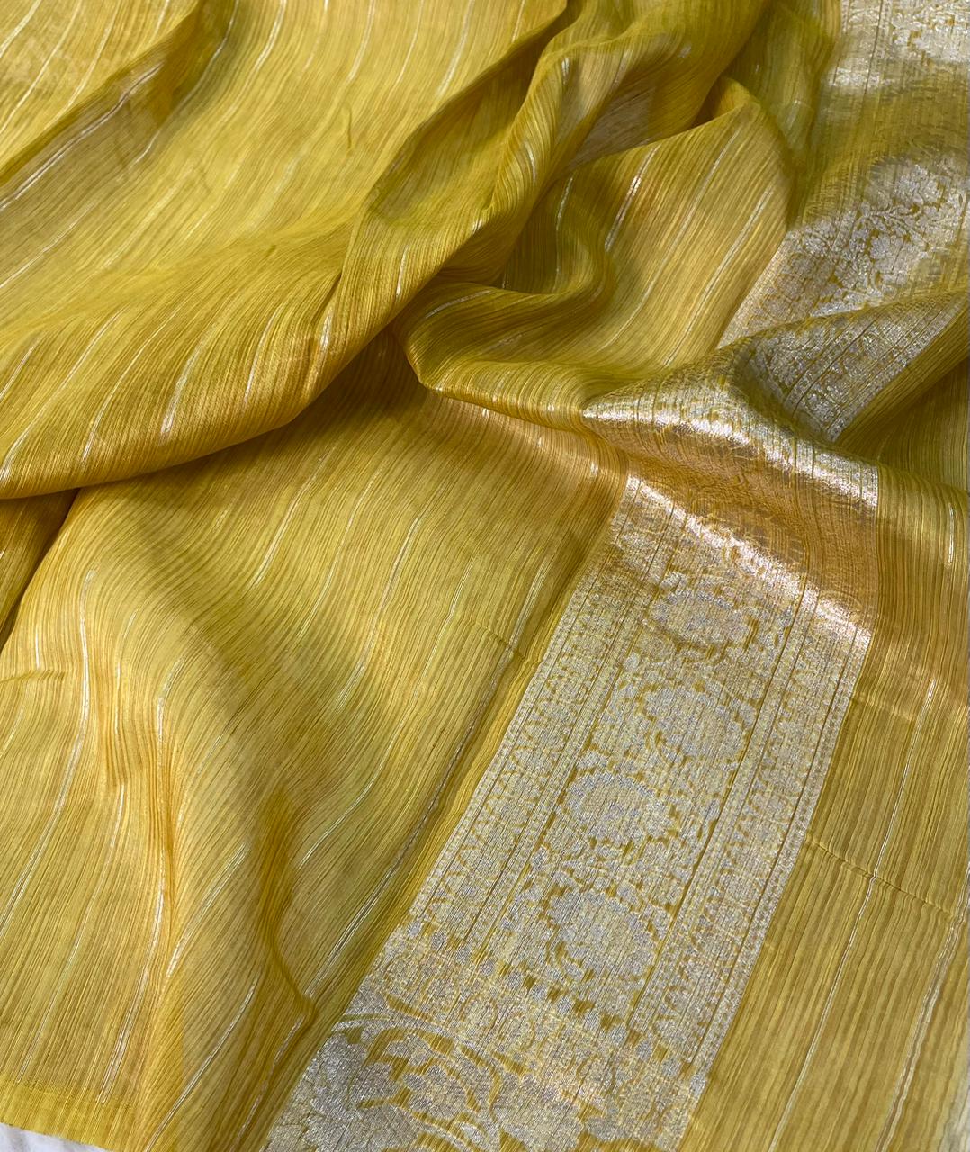 Handloom Tussar Silk Banarasi Border Mina Jaal Saree
