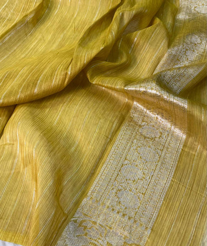 Handloom Tussar Silk Banarasi Border Mina Jaal Saree