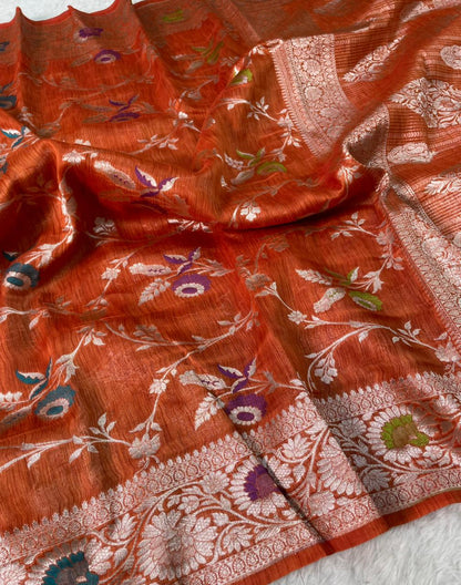 Handloom Tussar Silk Banarasi Border Mina Jaal Saree