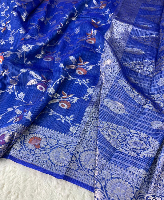 Handloom Tussar Silk Banarasi Border Mina Jaal Saree