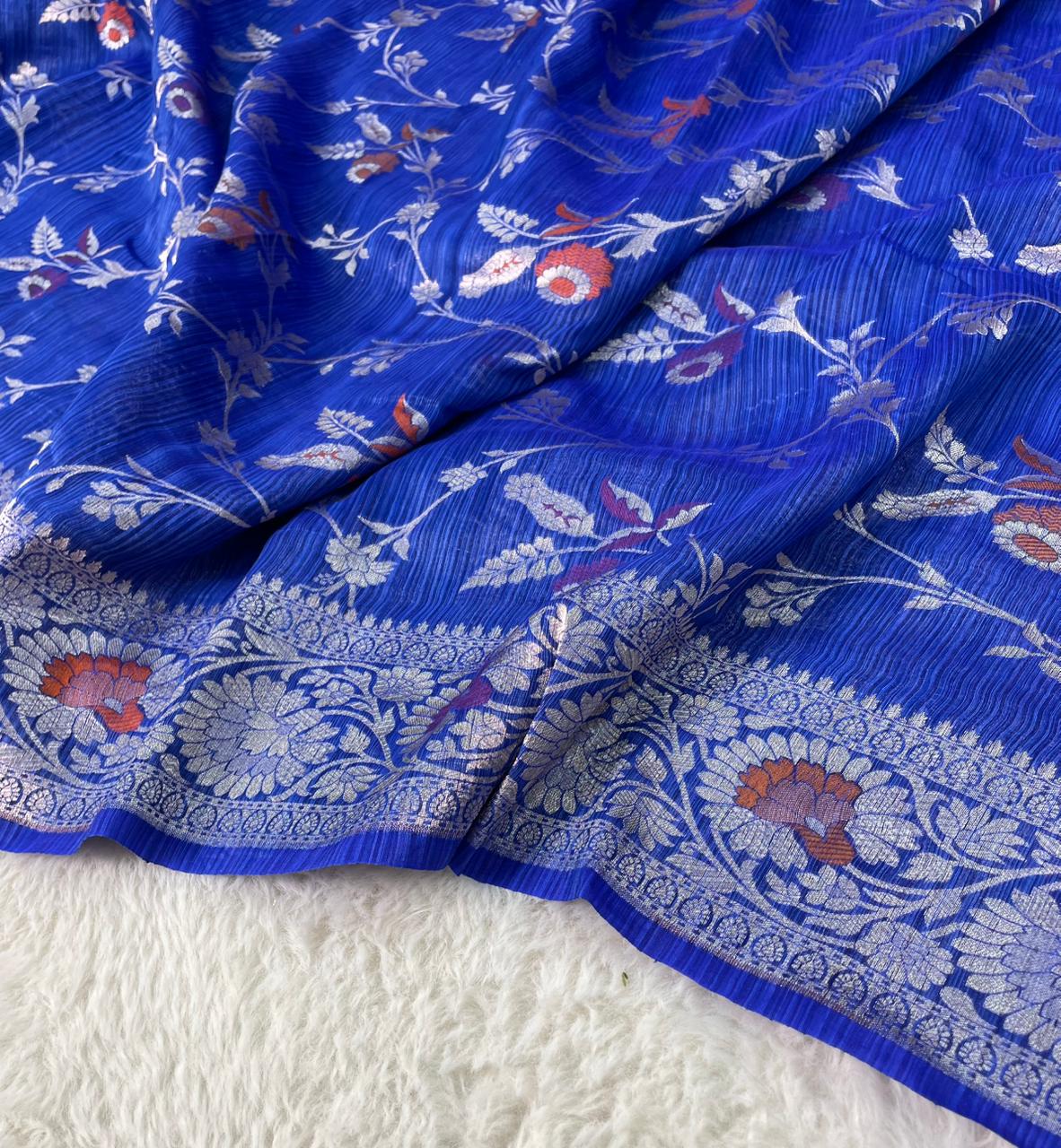 Handloom Tussar Silk Banarasi Border Mina Jaal Saree