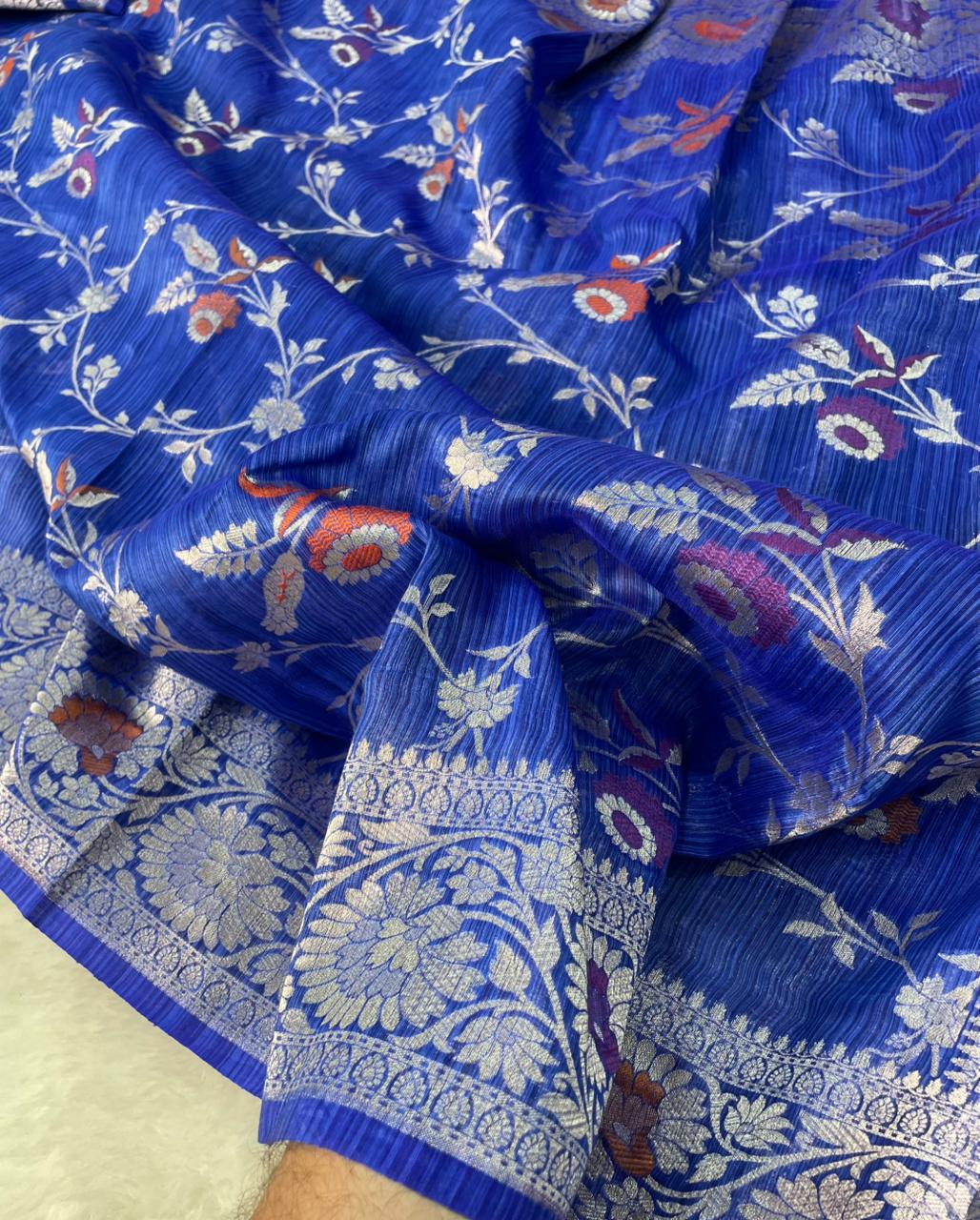 Handloom Tussar Silk Banarasi Border Mina Jaal Saree