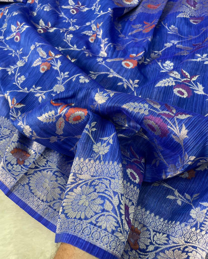 Handloom Tussar Silk Banarasi Border Mina Jaal Saree