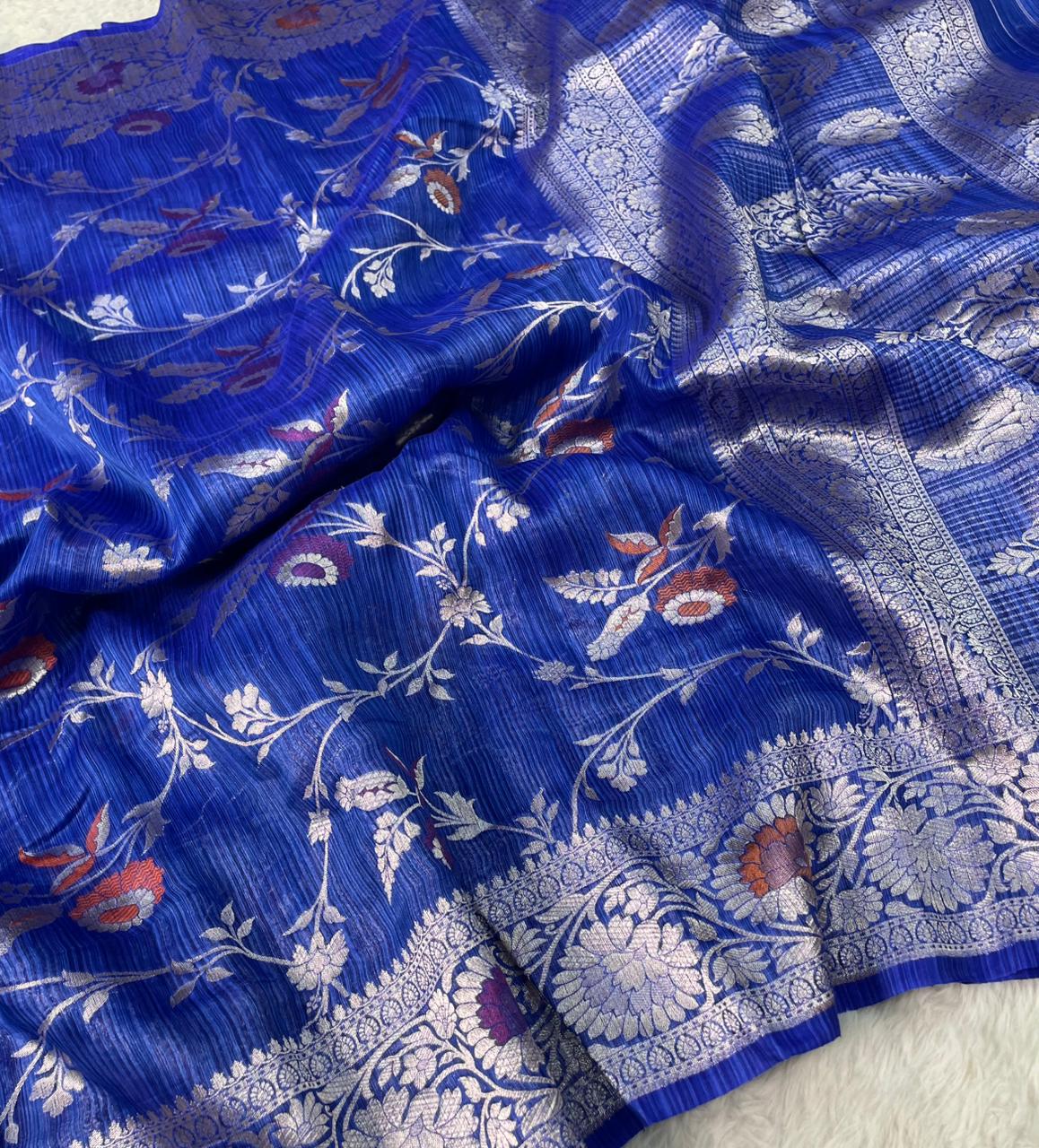 Handloom Tussar Silk Banarasi Border Mina Jaal Saree