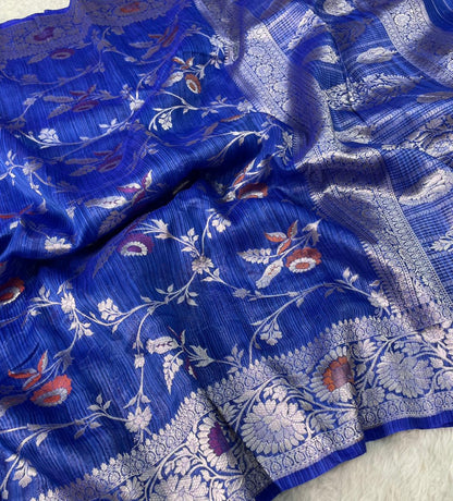 Handloom Tussar Silk Banarasi Border Mina Jaal Saree
