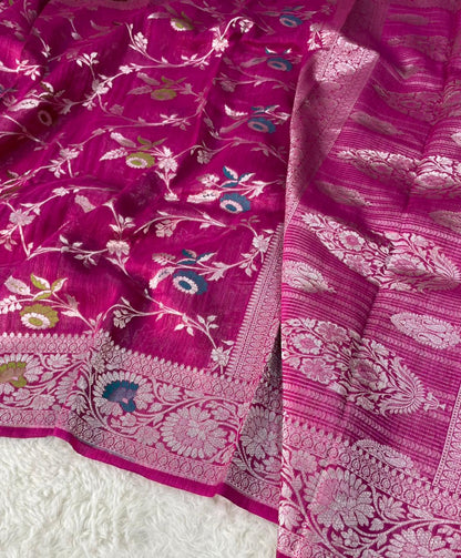 Handloom Tussar Silk Banarasi Border Mina Jaal Saree