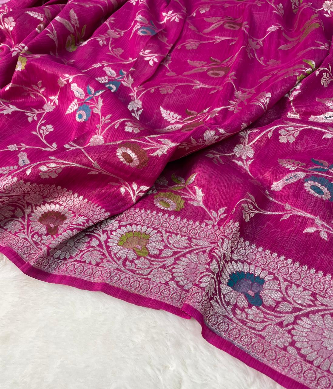 Handloom Tussar Silk Banarasi Border Mina Jaal Saree