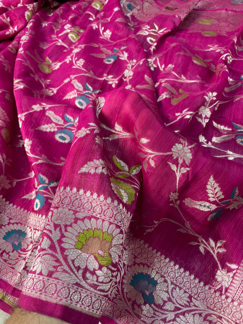 Handloom Tussar Silk Banarasi Border Mina Jaal Saree