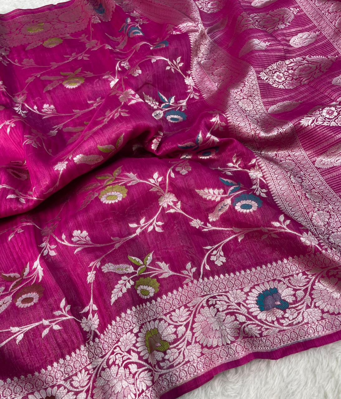 Handloom Tussar Silk Banarasi Border Mina Jaal Saree
