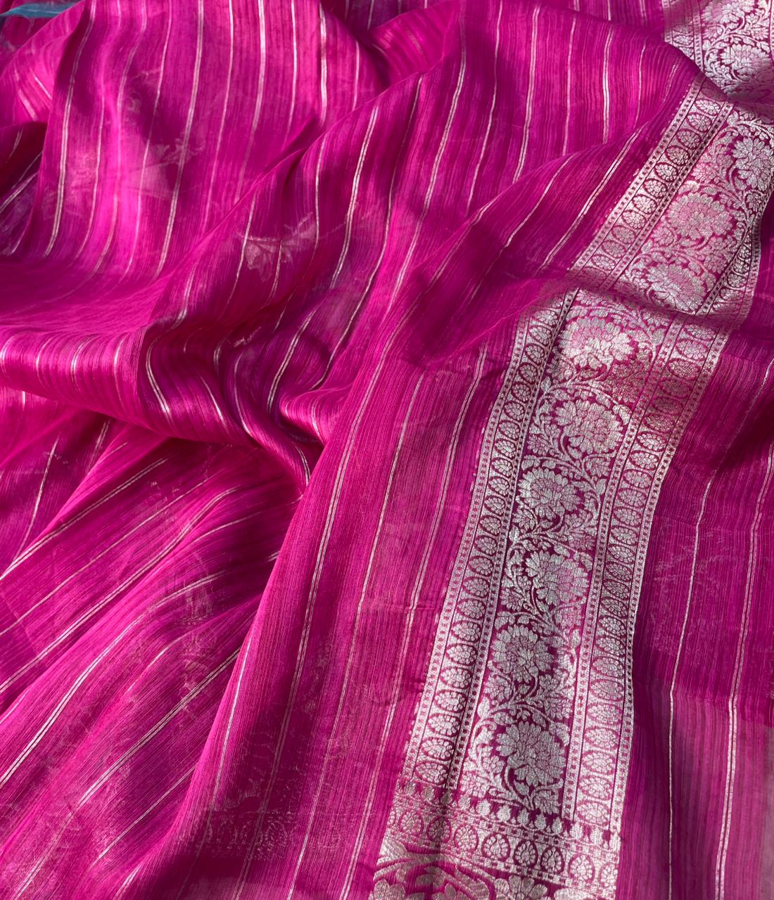 Handloom Tussar Silk Banarasi Border Mina Jaal Saree