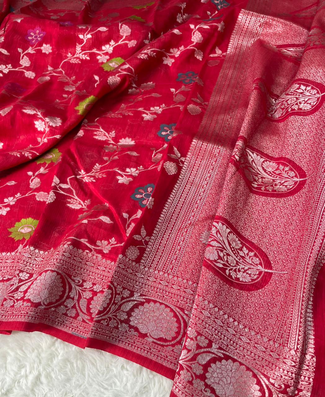 Handloom Tussar Silk Banarasi Border Mina Jaal Saree