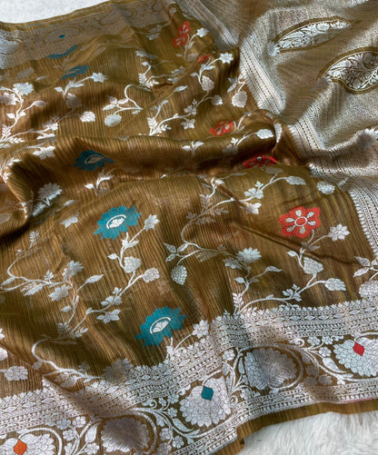Handloom Tussar Silk Banarasi Border Mina Jaal Saree