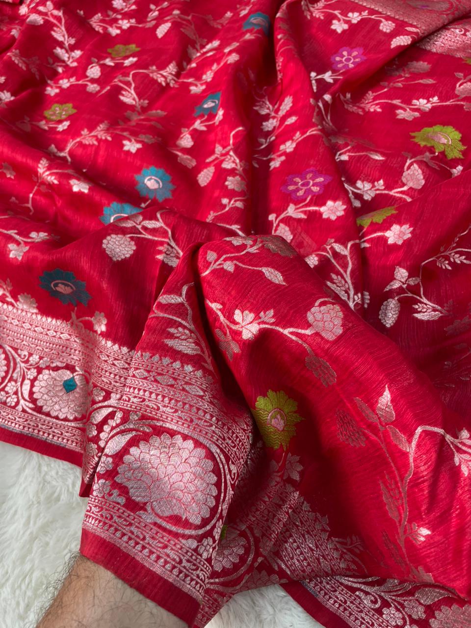 Handloom Tussar Silk Banarasi Border Mina Jaal Saree