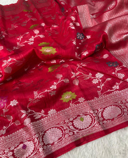 Handloom Tussar Silk Banarasi Border Mina Jaal Saree