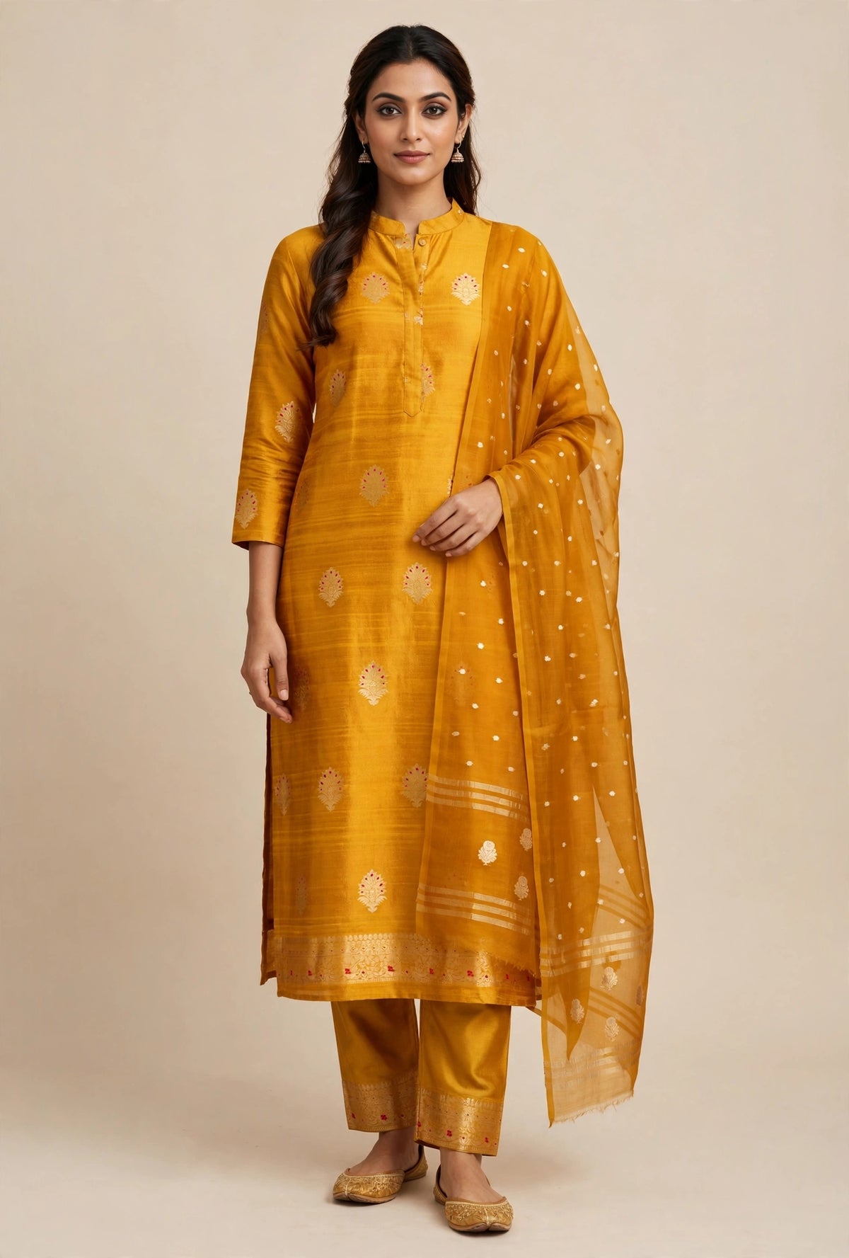 PURE RAW SILK KADHWA SILK SUIT SET WITH PURE KORA DUPATTA