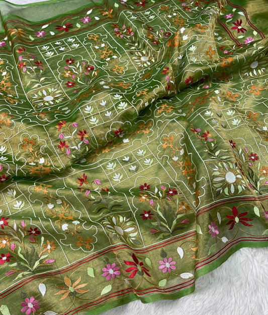 Banarasi Handloom Pure Tissue Jamdani  Embroidery Saree