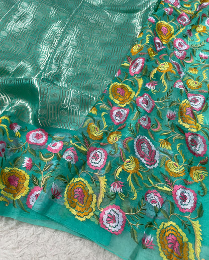 Kora Brocade Petit Point Embroidery Saree
