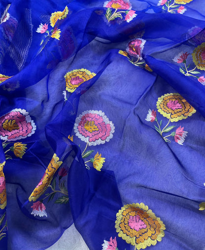 Kora Brocade Petit Point Embroidery Saree