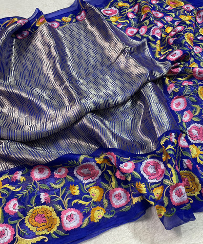 Kora Brocade Petit Point Embroidery Saree
