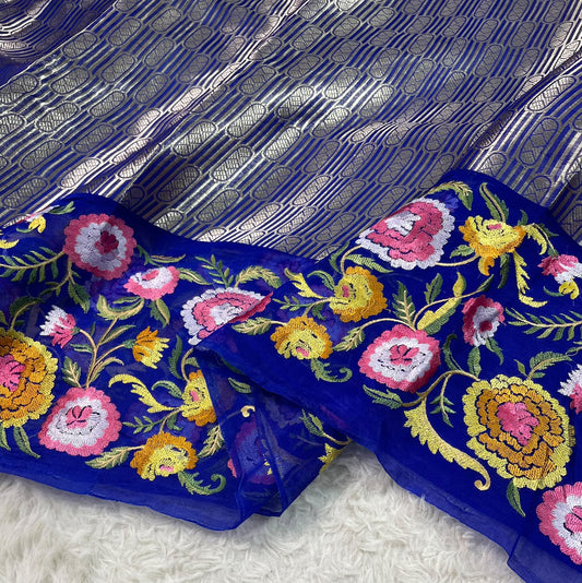 Kora Brocade Petit Point Embroidery Saree