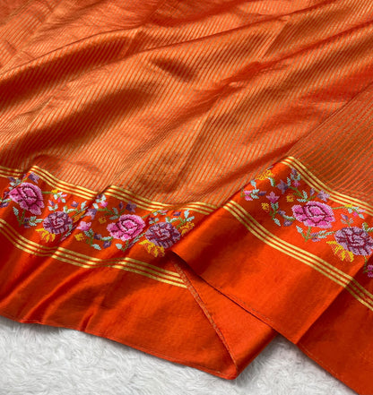 Pure Tissue Stripe Petit Point Embroidery Saree With Satin Mashru Border