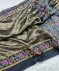Pure Tissue Stripe Petit Point Embroidery Saree With Satin Mashru Border
