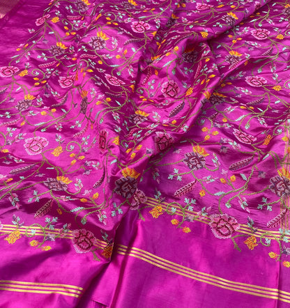 Pure Tissue Stripe Petit Point Embroidery Saree With Satin Mashru Border