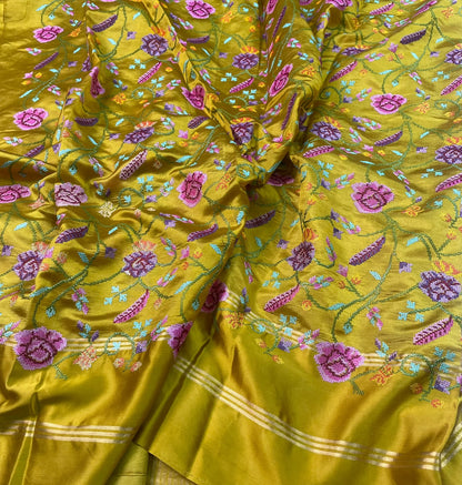 Pure Tissue Stripe Petit Point Embroidery Saree With Satin Mashru Border