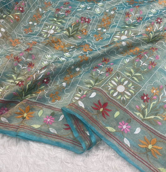 Banarasi Handloom Pure Tissue Jamdani  Embroidery Saree