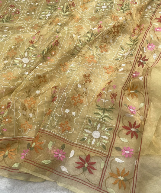 Banarasi Handloom Pure Tissue Jamdani  Embroidery Saree