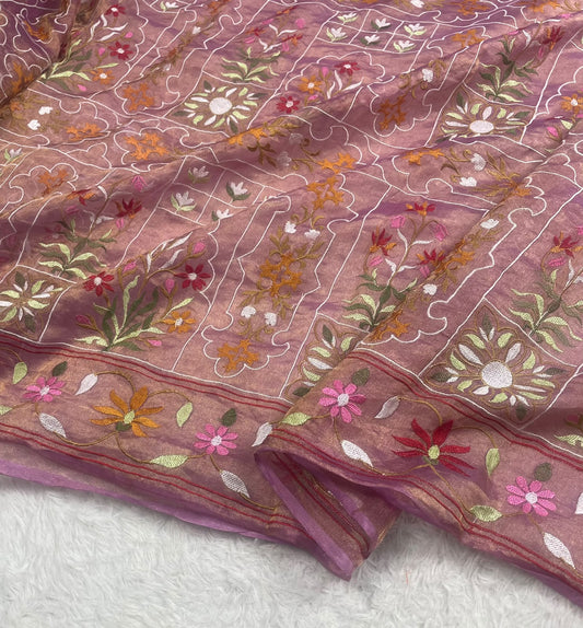 Banarasi Handloom Pure Tissue Jamdani  Embroidery Saree