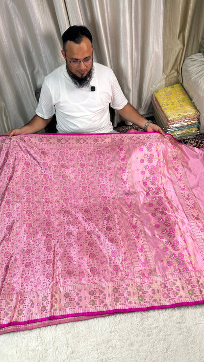 Nita Ambani in Regal Pure Katan Jamdani Silk Banarasi Saree – Handwoven Tanchui Brocade