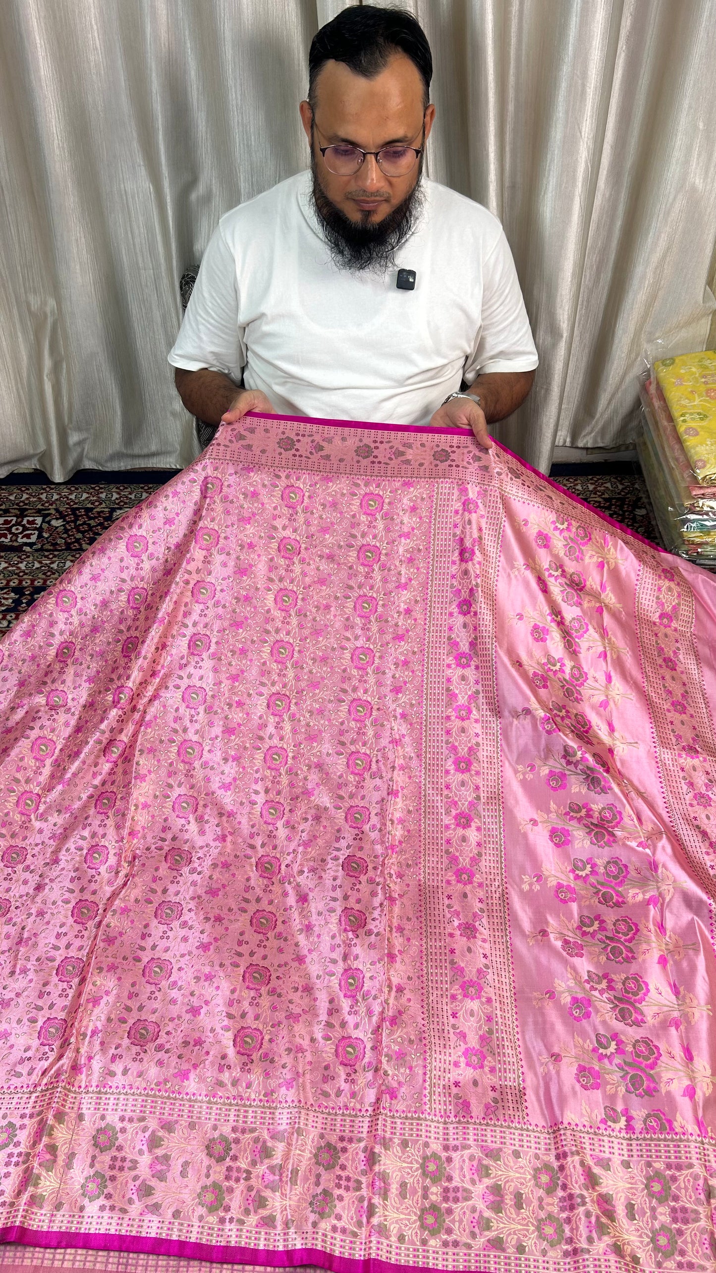 Nita Ambani in Regal Pure Katan Jamdani Silk Banarasi Saree – Handwoven Tanchui Brocade