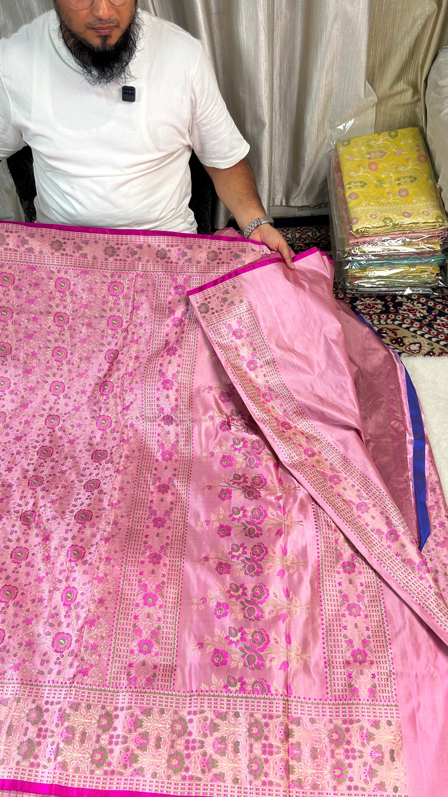 Nita Ambani in Regal Pure Katan Jamdani Silk Banarasi Saree – Handwoven Tanchui Brocade