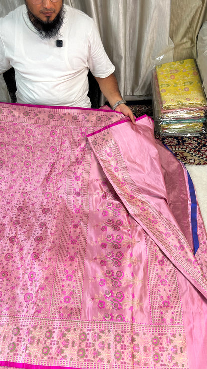 Nita Ambani in Regal Pure Katan Jamdani Silk Banarasi Saree – Handwoven Tanchui Brocade