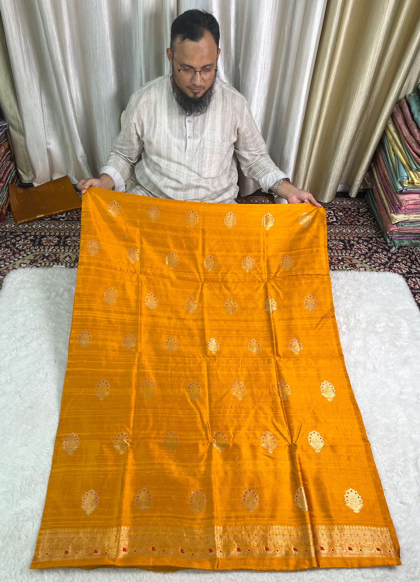 PURE RAW SILK KADHWA SILK SUIT SET WITH PURE KORA DUPATTA