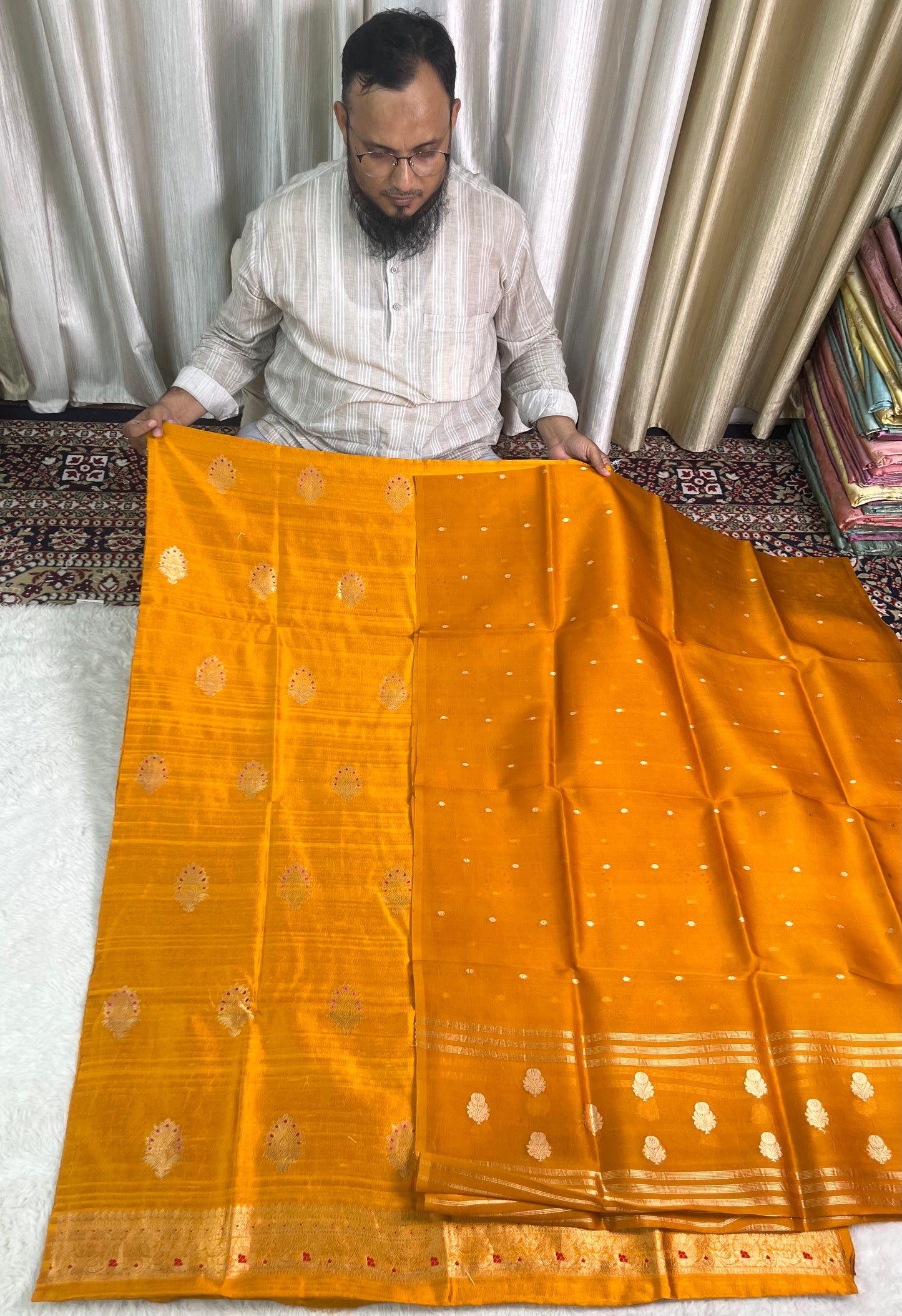 PURE RAW SILK KADHWA SILK SUIT SET WITH PURE KORA DUPATTA