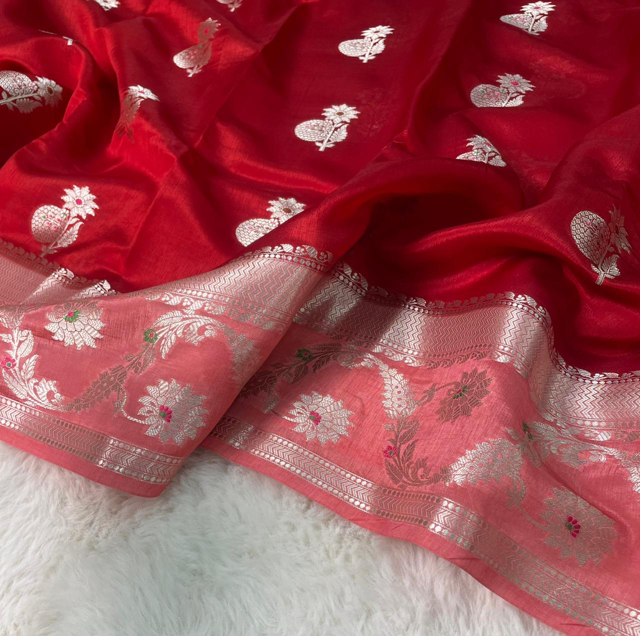 Mango Silk Skirt Mina Border Buta Design Sarees