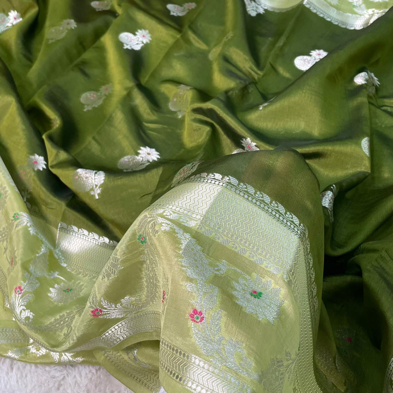 Mango Silk Skirt Mina Border Buta Design Sarees
